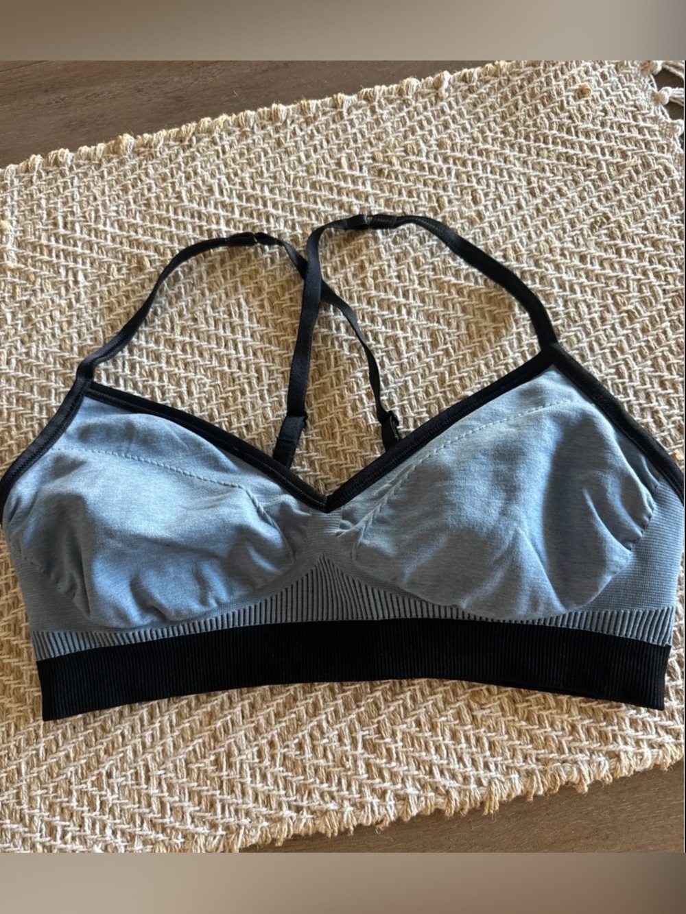 Seamless Lululemon Sports Bra Light Blue and Black